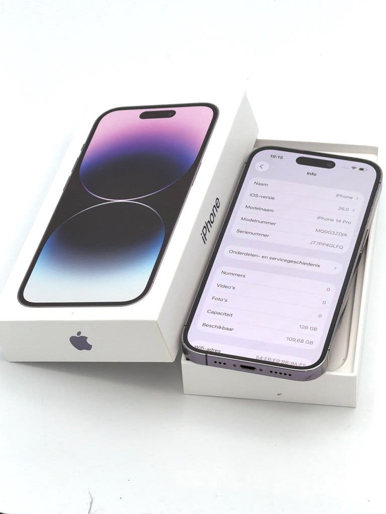 Zeer Nette iPhone 14 Pro Purple 128GB, 100% batterijconditie, foto 2