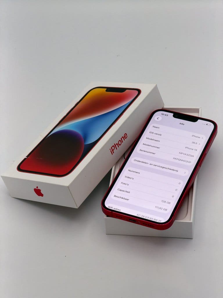 Zeer Nette iPhone 14 Red 128GB, met 100% batterijconditie, foto 2