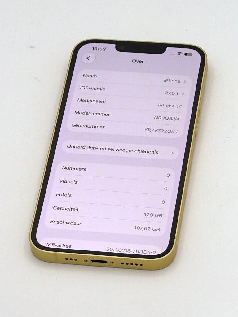 Prachtige iPhone 14 Yellow 128GB, met 100% batterijconditie, foto 2