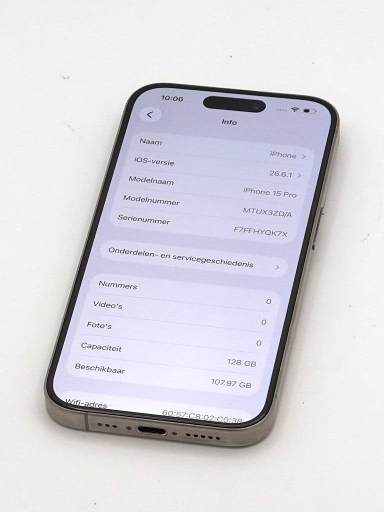 Zeer Nette iPhone 15 Pro White 128GB, 100% batterijconditie, foto 2