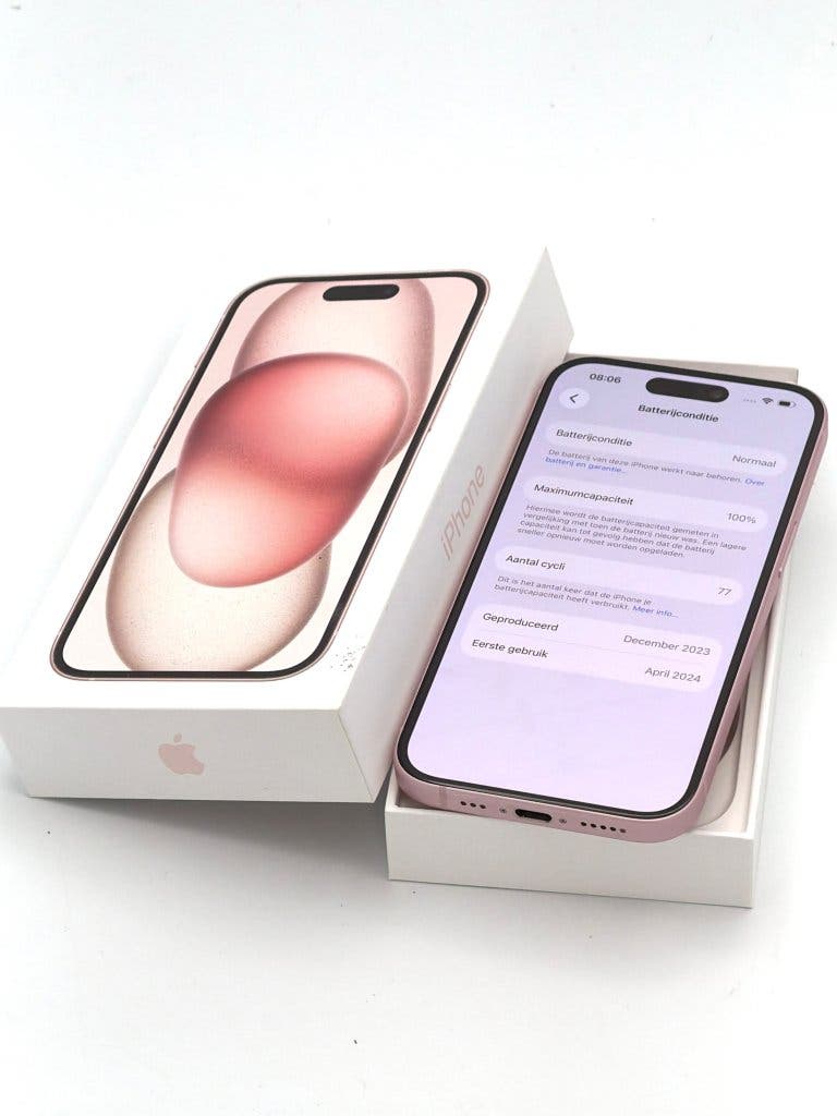 Zeer Nette iPhone 15 Pink 128GB, met 100% batterijconditie, foto 3