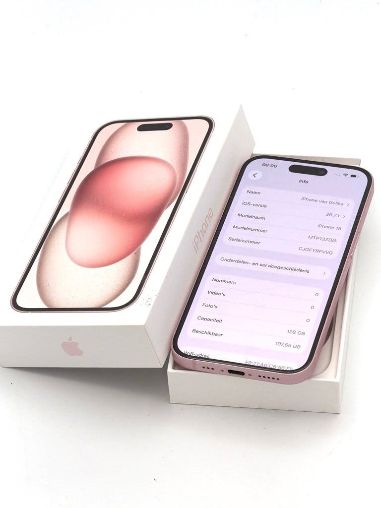 Zeer Nette iPhone 15 Pink 128GB, met 100% batterijconditie, foto 2