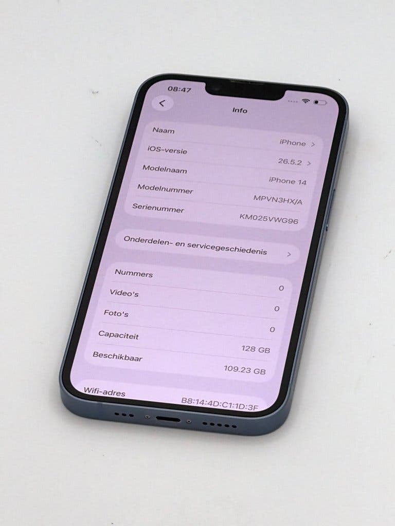 Zeer Nette iPhone 14 Blue 128GB, met 100% batterijconditie, foto 2
