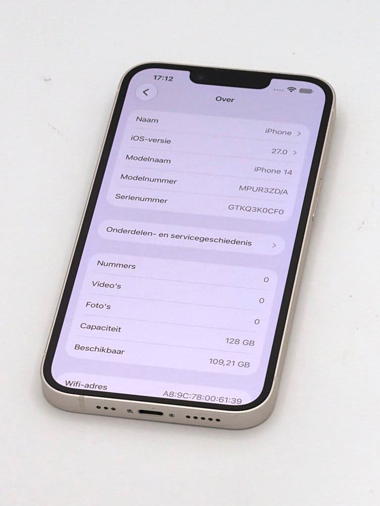 Prachtige iPhone 14 White 128GB, met 100% batterijconditie, foto 2