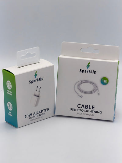 SparkUp 20W Snellader Set voor iPhone – Lightning Kabel + USB-C Adapter