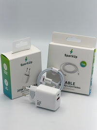 SparkUp 20W Snellader Set voor iPhone – Lightning Kabel + USB-C Adapter
