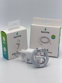 SparkUp 20W Snellader Set voor iPhone – Lightning Kabel + USB-C Adapter