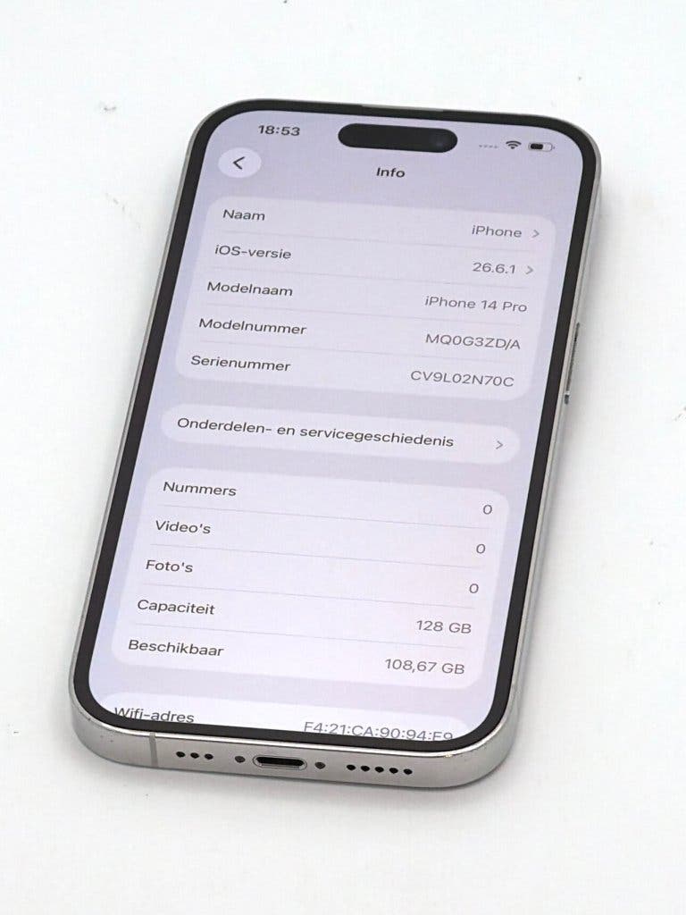 Zeer Nette iPhone 14 Pro Silver 128GB, 100% batterijconditie, foto 2